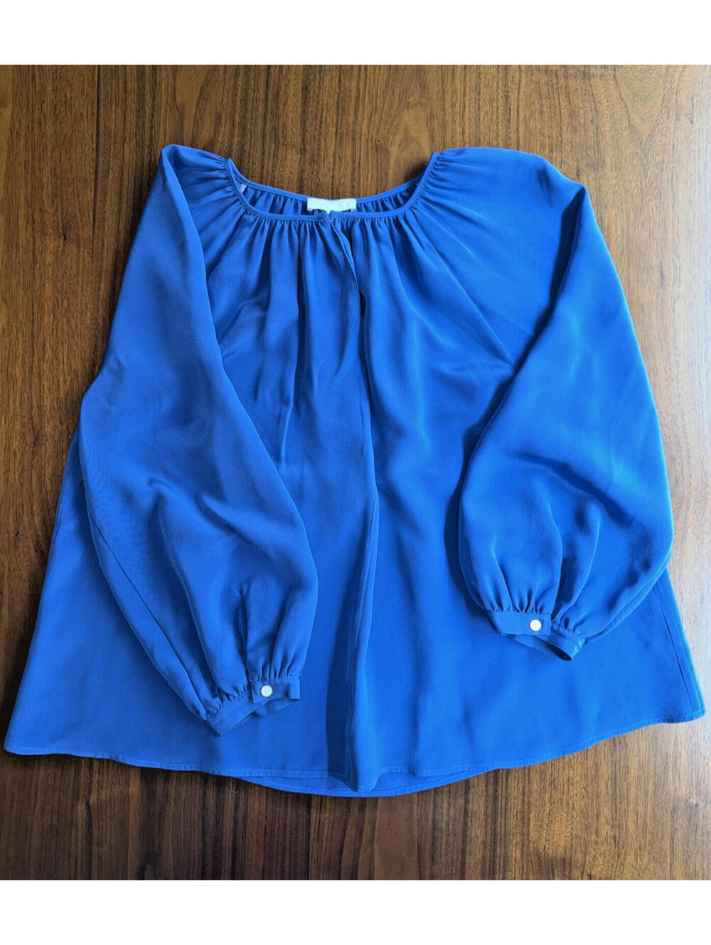Ann Mashburn Women's Silk Gathered Neck Royal Blue Blouse - Size XS